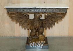 Sublime Hand Carved Antique Eagle Console Table With Italian Carrara Marble Top