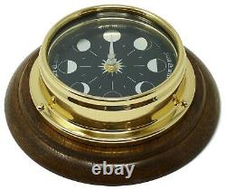 Tabic Prestige Solid Brass Moon Phase Clock Mounted on an English Oak mount