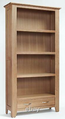 Tall Oak Bookcase 4 Shelf Storage Large Bookshelf Solid Wood Shelving Unit