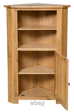 Tall Oak Corner Storage Cupboard Low Cabinet with Shelf Solid Wood Unit