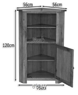 Tall Oak Corner Storage Cupboard Low Cabinet with Shelf Solid Wood Unit