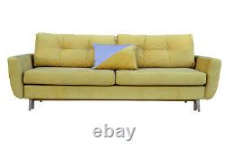 Three 3 Seater Sofa Bed with Storage, Soft Fabric, Oak Legs, Super Design