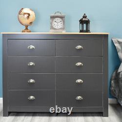 Traditional Bedroom Chest of Drawers & Bedside Cabinet Dark Grey Light Oak