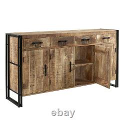 Urban Industrial Extra Large Sideboard Retro Rustic Solid Wood Metal Medium Oak