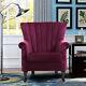 Velvet Upholstered Wingback Accent Chair Single Sofa Armchair W Oak Legs & Studs