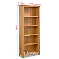 VidaXL 5-Tier Bookcase 60x22.5x140cm Solid Oak Wood Living Room Bedroom