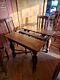 Vintage Art Nouveau Draw Leaf Oak Dining Table With Original Matching Chairs