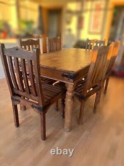 Vintage Balinese Style Dining Table With Beautiful Carved Legs X6 Chairs