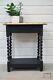 Vintage Oak Barley Twist Side Table With Shelf Black Painted Legs & Gold Accents
