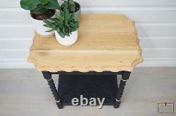 Vintage Oak Barley Twist Side Table with Shelf Black Painted Legs & Gold Accents