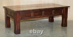 Vintage Oak Coffee Table Chunky Solid Legs And Three Plank Wood Top