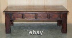 Vintage Oak Coffee Table With Chunky Solid Legs And Three Plank Wood Top