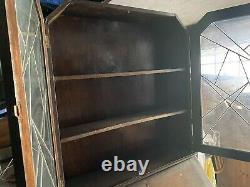 Vintage Oak Writing Bureau/Bookcase 2 Base Draws/2 Leaded Top doors/2 Shelve Tlc