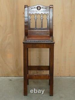 Vintage Pair Of Fully Restored Brown Leather Arts & Crafts Kitchen Bar Stools