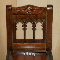 Vintage Pair Of Fully Restored Brown Leather Arts & Crafts Kitchen Bar Stools