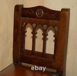 Vintage Pair Of Fully Restored Brown Leather Arts & Crafts Kitchen Bar Stools