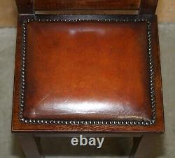 Vintage Pair Of Fully Restored Brown Leather Arts & Crafts Kitchen Bar Stools