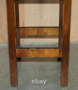 Vintage Pair Of Fully Restored Brown Leather Arts & Crafts Kitchen Bar Stools