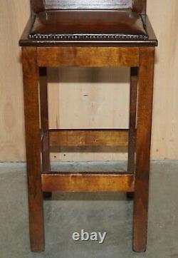 Vintage Pair Of Fully Restored Brown Leather Arts & Crafts Kitchen Bar Stools