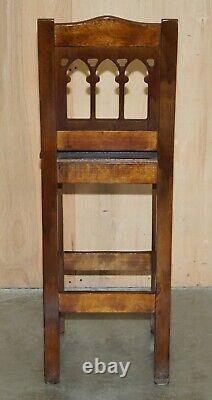 Vintage Pair Of Fully Restored Brown Leather Arts & Crafts Kitchen Bar Stools