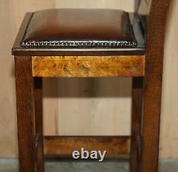 Vintage Pair Of Fully Restored Brown Leather Arts & Crafts Kitchen Bar Stools