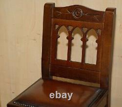 Vintage Pair Of Fully Restored Brown Leather Arts & Crafts Kitchen Bar Stools