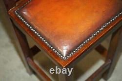 Vintage Pair Of Fully Restored Brown Leather Arts & Crafts Kitchen Bar Stools