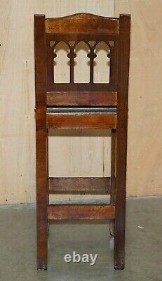 Vintage Pair Of Fully Restored Brown Leather Arts & Crafts Kitchen Bar Stools