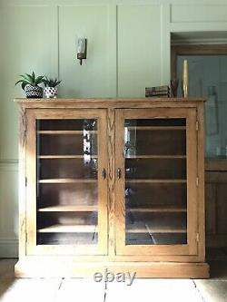 Vintage Solid Oak & Ply Glazed Display China Bookcase Drinks Cabinet Cupboard