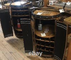 Vintage Solid Oak Whiskey Barrel 2 Door Drinks Cabinet 3 Wine Racks, 1 Shelf