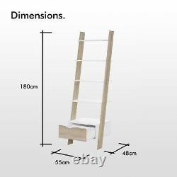 Wooden Effect Bookshelf Ladder Bookcase VonHaus Rustic 5-Tier Shelving Unit
