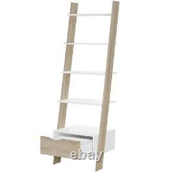 VonHaus Ladder Bookcase Scandinavian Nordic White and Light Oak Effect Bookshelf