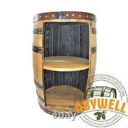 WHISKEY BARREL DRINKS CABINET Open Front Handcrafted Solid Barrel Furniture