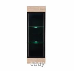 Wall Glass Display Cabinet Cupboard Unit Sonoma Oak Finish LED Lights Fever NEW