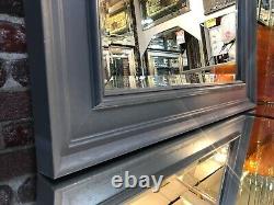 Wall Mirror Grey Bevelled Design Glass Rectangle Oak Wood 107x76cm Free Style