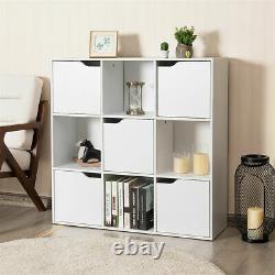 White 9 Cube Storage Unit With Doors Bookcase Shelving Wood Cupboard