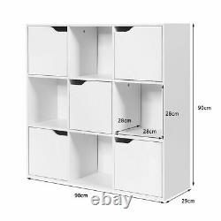 White 9 Cube Storage Unit With Doors Bookcase Shelving Wood Cupboard