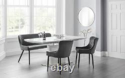 White Gloss Extending Dining Table & 2 Grey Velvet Chairs + 1 Bench CLERMONT