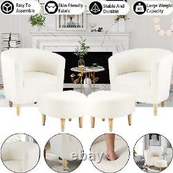 White Retro Accent Chair Wingback Couch Armchair with Footstool for Living Room