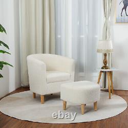 White Retro Accent Chair Wingback Couch Armchair with Footstool for Living Room