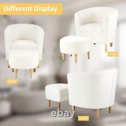 White Retro Accent Chair Wingback Couch Armchair with Footstool for Living Room