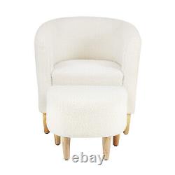 White Retro Accent Chair Wingback Couch Armchair with Footstool for Living Room