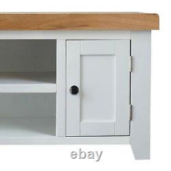 White TV Stand Unit 2 Door Entertainment Centre Oak Top Chatsworth Solid Wood