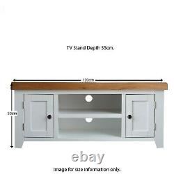 White TV Stand Unit 2 Door Entertainment Centre Oak Top Chatsworth Solid Wood