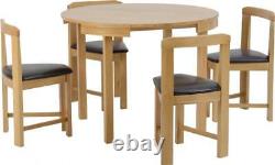 Windsor Stowaway Dining Set Oak Varnish and Brown Faux Leather
