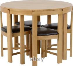 Windsor Stowaway Dining Set Oak Varnish and Brown Faux Leather