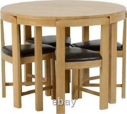 Windsor Stowaway Oak Varnish with Brown Faux Leather Dining Set