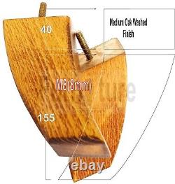 4 pieds de canapé en bois massif courbés M8 pour chaise ou canapé, hauteur de 155mm