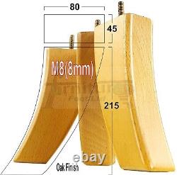 4x Pieds de meuble en bois massif courbés pour chaise, canapé ou repose-pieds, de 215mm de hauteur