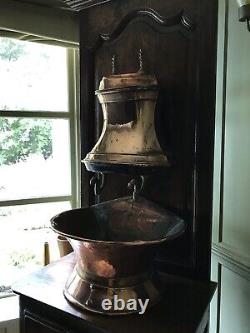 Antique Chêne Fontaine D'eau Française Unité D'évier En Cuivre Lavabo